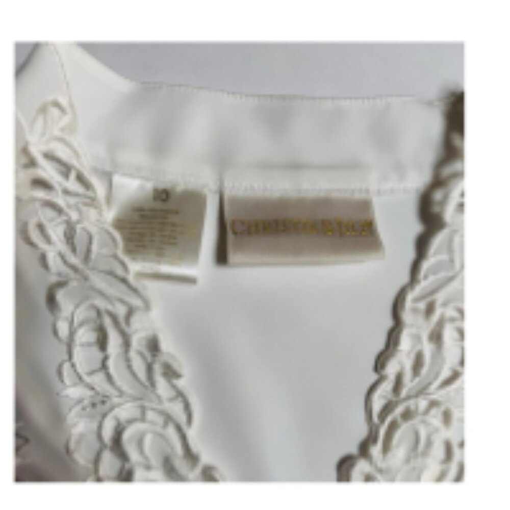 Christie & Jill Blouse Top Women Size 10 Embroidered Scalloped White Button Up - Picture 6 of 8